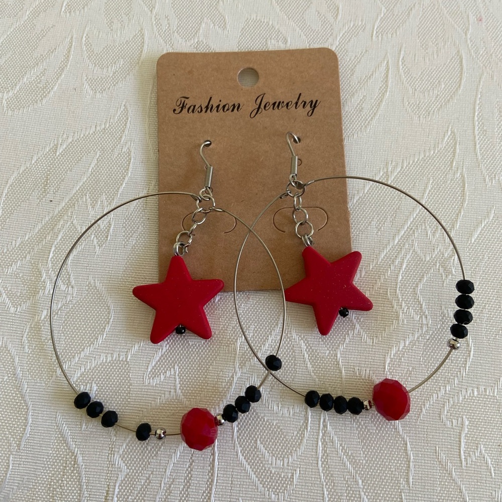 Fashion Jewelry Red and Black Star Earrings